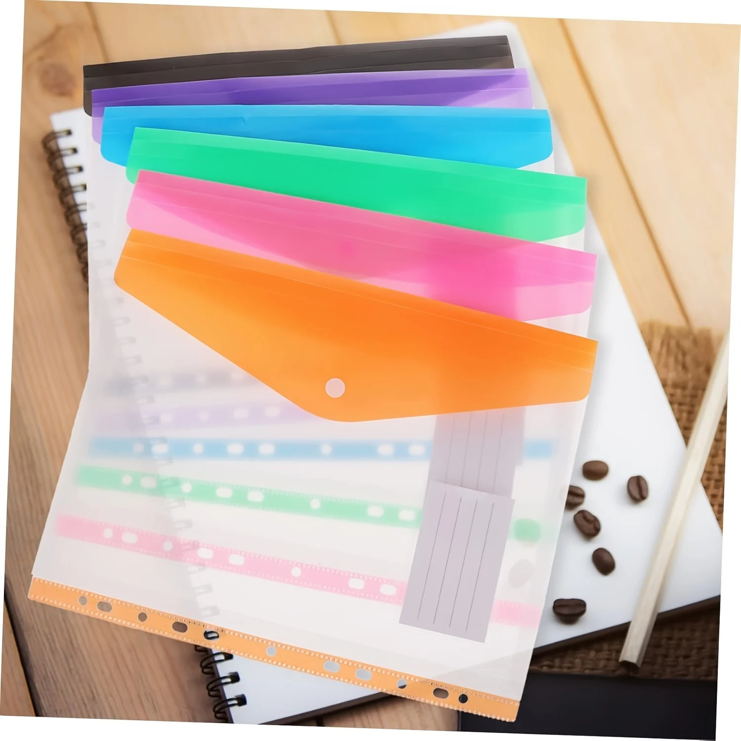 12pcs A4 Binder Folders - 11-Hole Expandable Plastic Envelopes with Record Labels, 6 Colors for Office/School/Home Organization