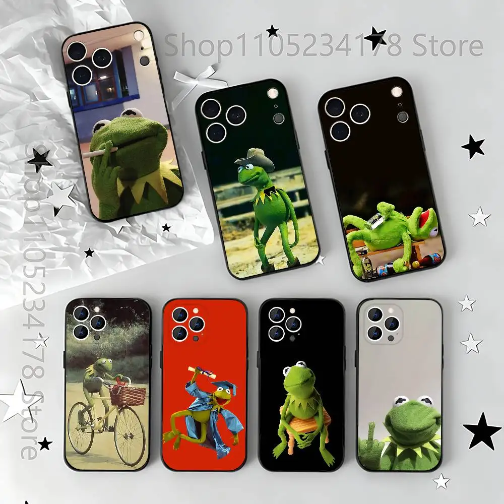 

K-Kermit the frog Black Soft Case For iPhone 17 13 14 15 11 16 12 Pro Max Pro Max Plus E Air Mini Phone Cover Shell