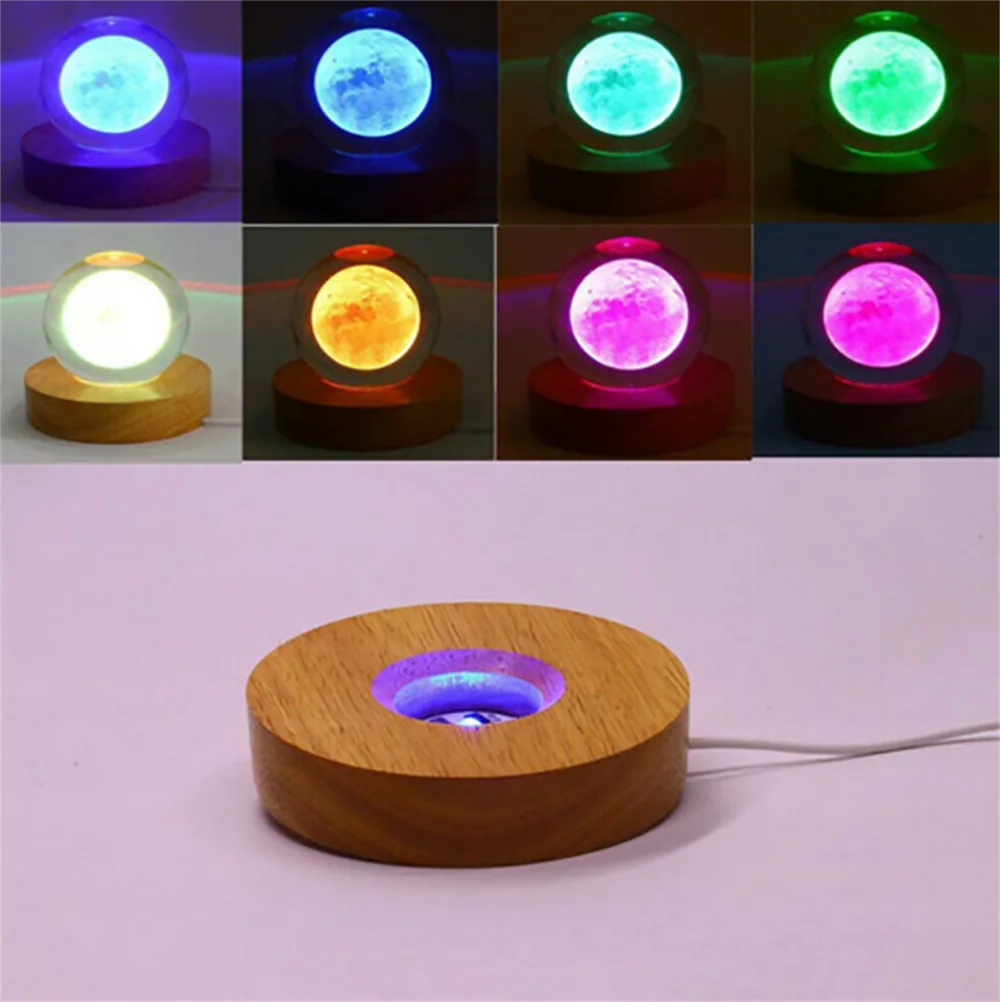 Multicoloure Wooden LED Light Dispaly Base USB Rechargeable Crystal Glass  Art Ornament Decor Wood Night Lamp Base  Display