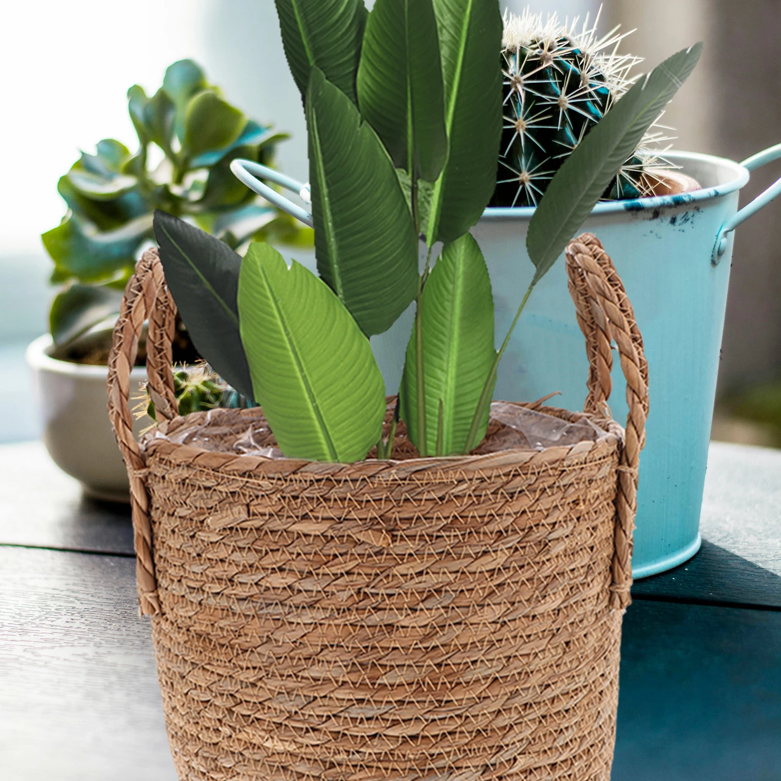 

Straw Flowerpot 25CM Woven Basket Planter Indoor Decor Retro Style Storage Solution Seaweed Material Plant Vase