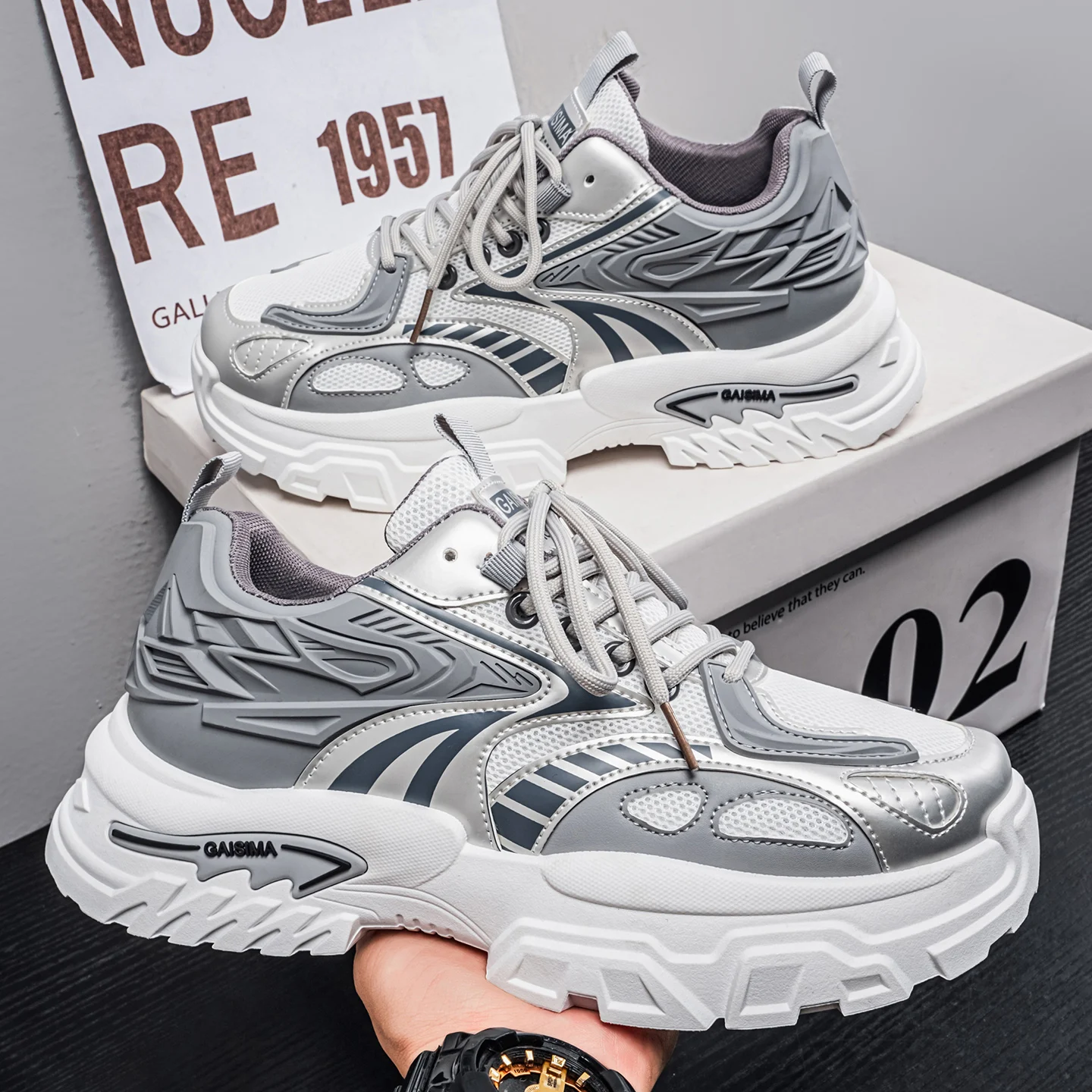 New Men Breathable Mesh Sneakers, Anti-slip Wear-resistant Sports Casual Shoes, Height Increasing Thick Sole Chunky Dad Shoes