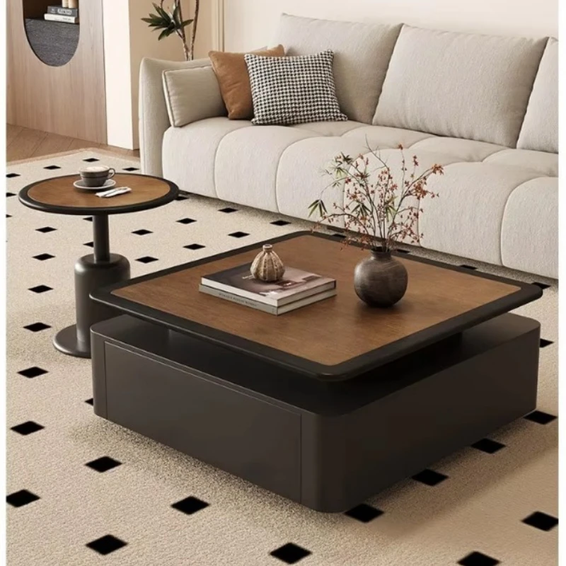 Square color matching wooden coffee table set Household living room storage function coffee table combination