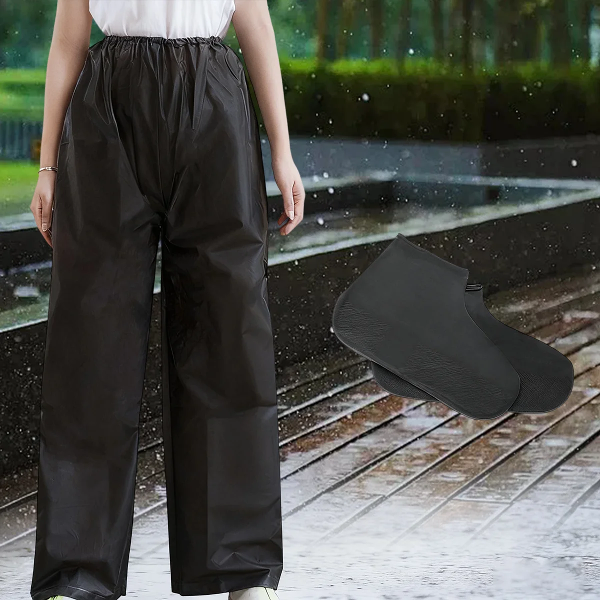Reusable Rain Pants and Latex Shoe Covers Set Elastic Ankle Strap Ideal for Slippery and Muddy Terrains Wet Accessories
