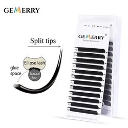 Gemerry Ellipse Flat Lashes Extension For Professional Eyelashes Split Tip Individual Soft Silk 0.15 Flat Eyelash Makeup Supplie