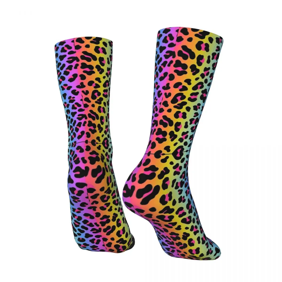 Rainbow Leopard Print Socks Winter Stockings Funny Men Soft Breathable Socks Graphic Cycling Non Slip Socks