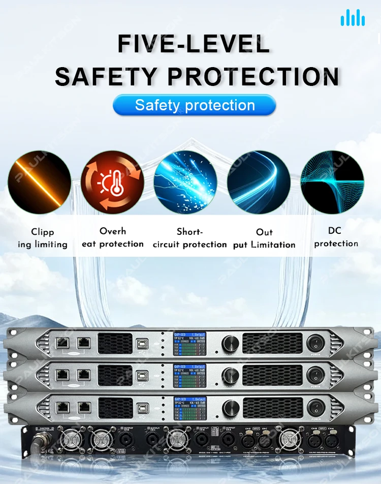 Paulkitson TF425 4-Kanal SIC-Leistungsverstärker mit eingebautem DSP FIR Professioneller Digitalverstärker für Bühnen-Line-Arrays & Subwoofer – Detail 7