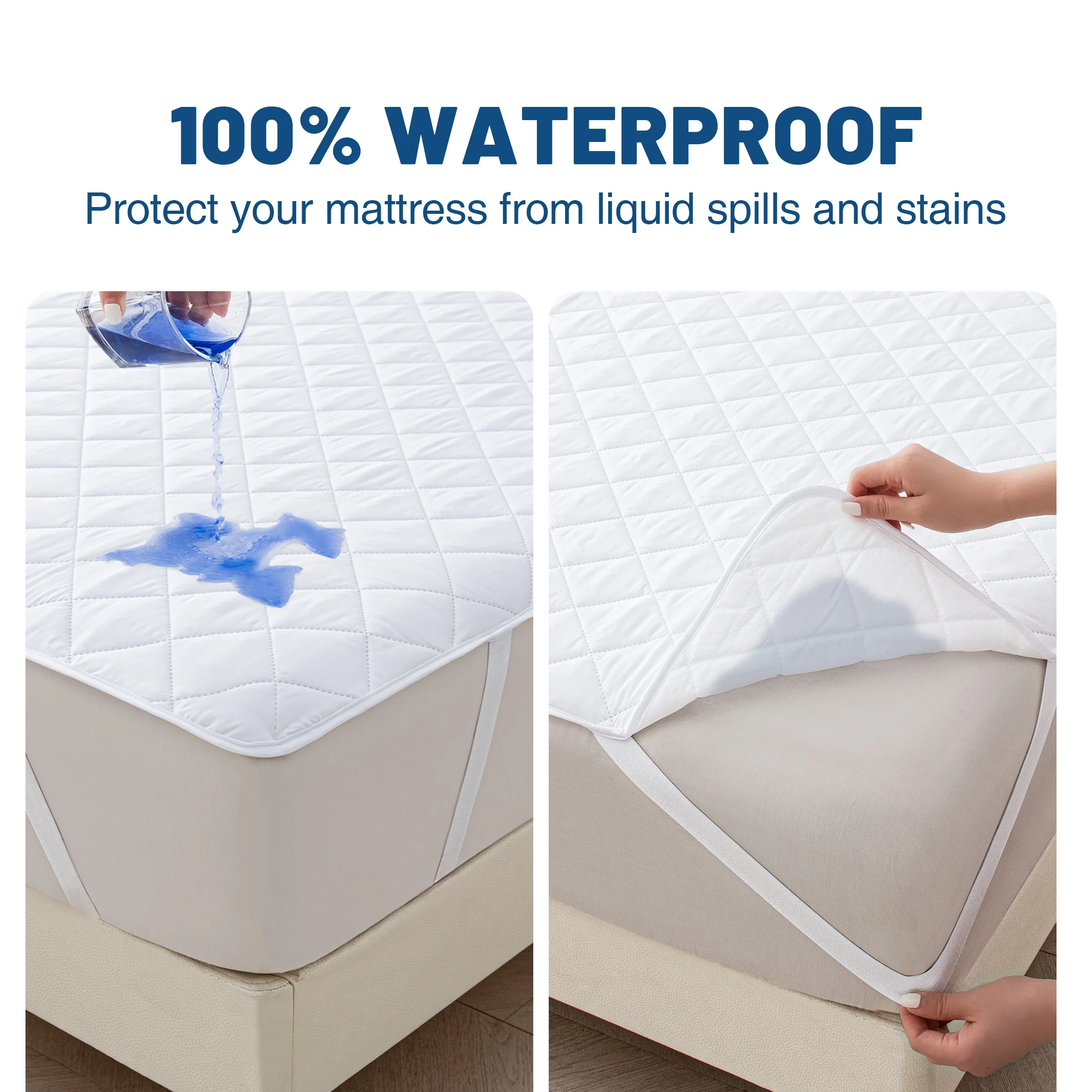 100% Waterproof Mattress Protector Breathable Mattress Cover Embossed Square Grid Pattern Soft Fitted Sheet Machine Washable