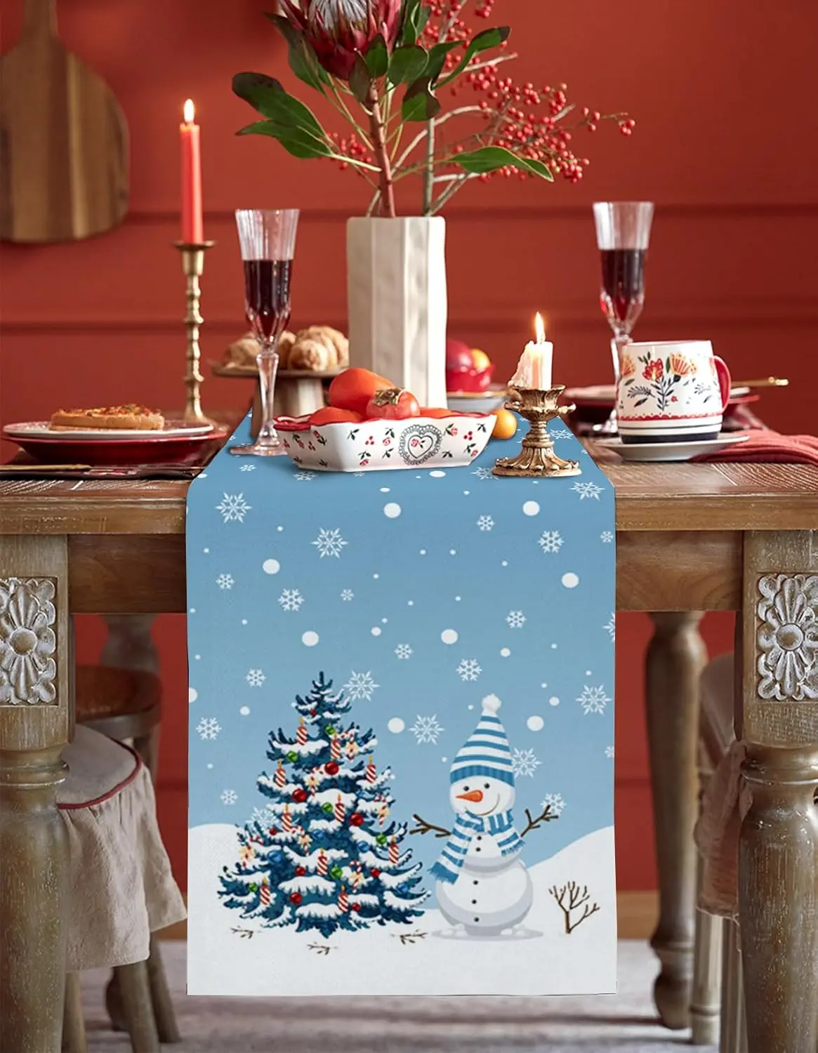 Christmas Tree Snowflake Linen Table Runners Dresser Scarf Decor Durable Dining Table Runners Party Supplies Home Decorations