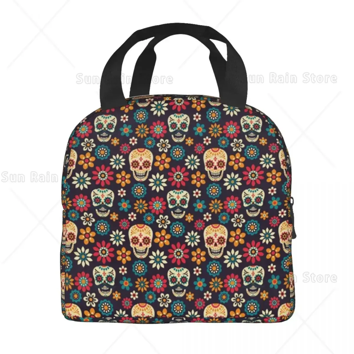 Day Of The Dead Sugar Skull Insulated Lunch Bags Women Mexican Floral Lunch Container for Kids School Children Storage Food Box