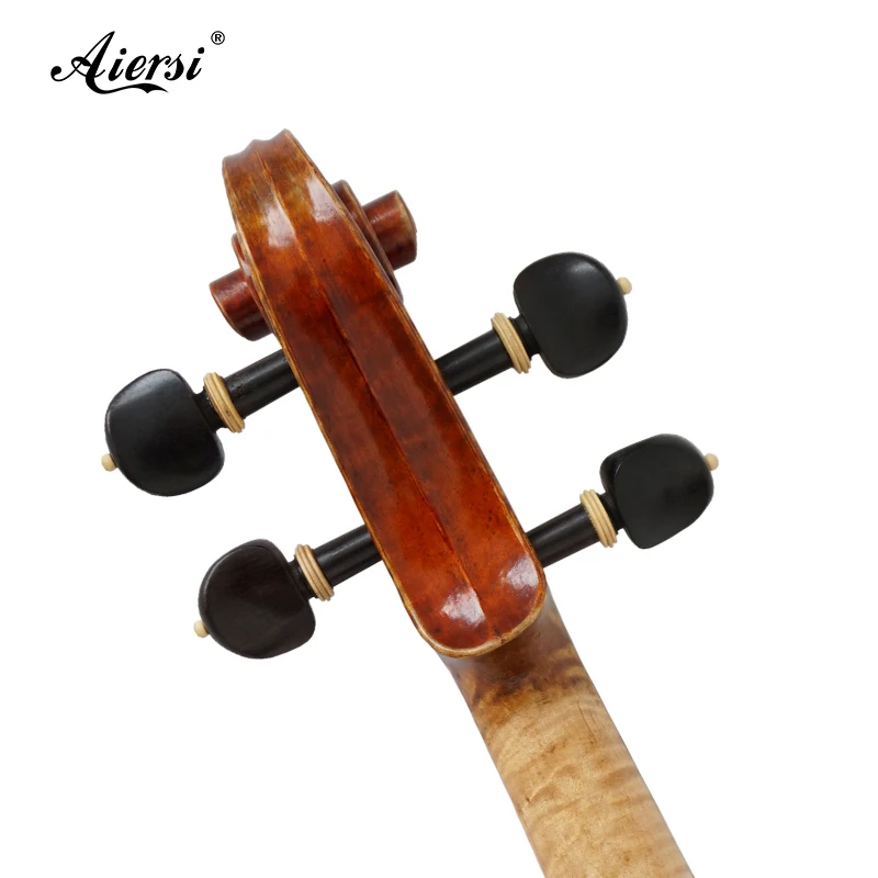 Professionelle Rotbraune Handbemalte Antike Violine Musikinstrument Handpolierte Geigen mit Koffer und Bogen-Set – Detail 3