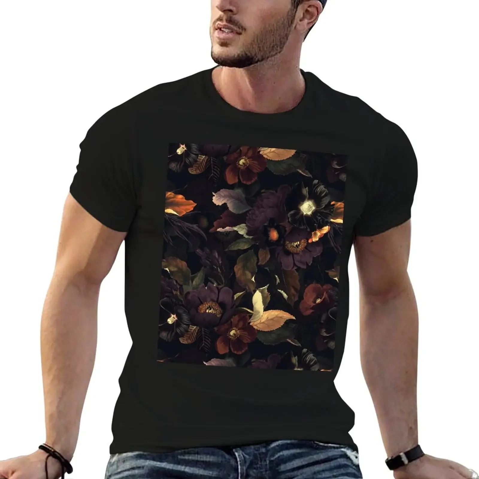 Mystical Botanical Night Garden T-Shirt anime stuff oversized graphic tee men t shirts