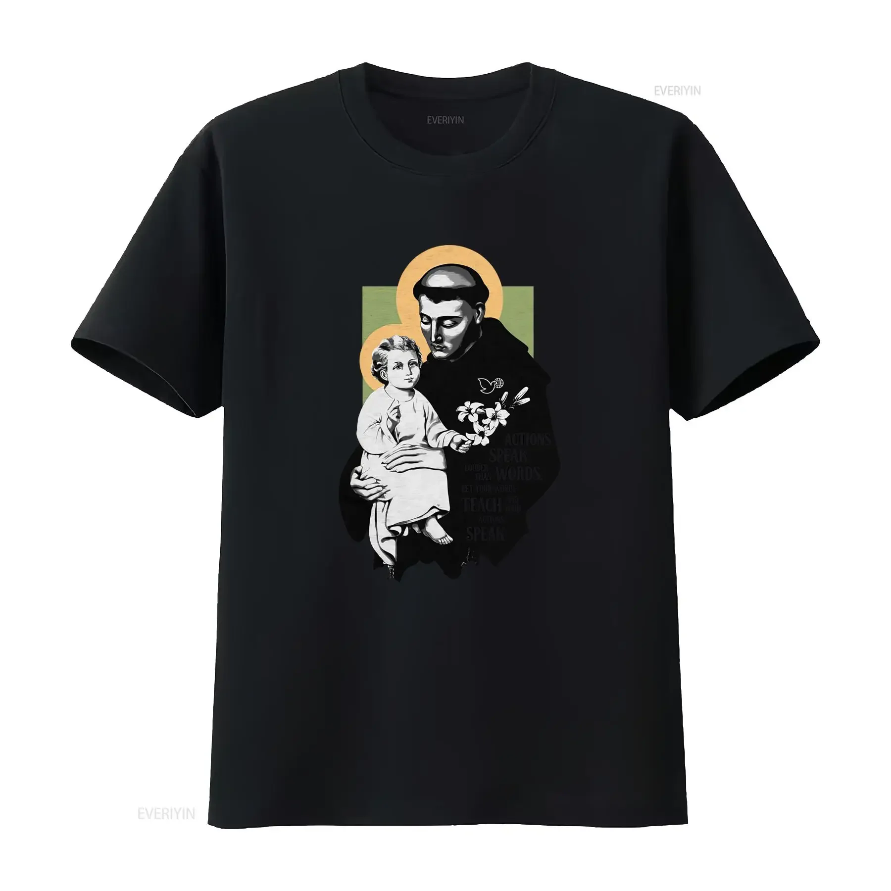 Vintage Catholic Saint Anthony Baby Jesus Slogan Print Casual T Shirt vintage Washed graphic Versatile Stylish designer clothes
