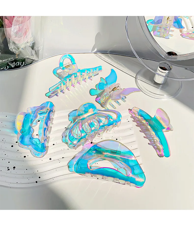 Bunte Meerjungfrau Schmetterling Klaue Clip für Frauen Laser transparente Hai Clip zurück Kopf Haarnadel Krabben Klaue Mode Haarschmuck – Detail 8