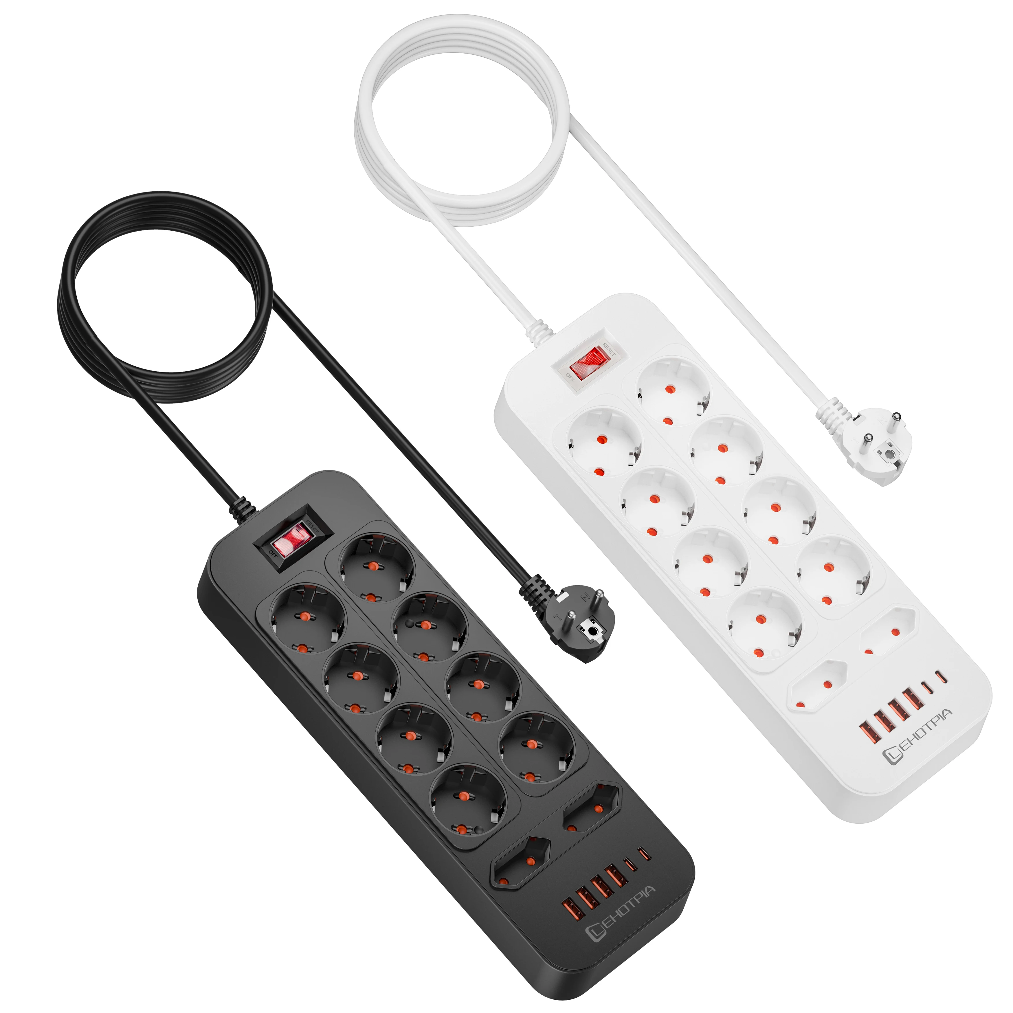 

Европейская стандартная розетка 3680 Вт, 10 мультитапельных вилок переменного тока, вилка европейского стандарта, удлинитель 1,8 м, розетка для зарядки портов USB C