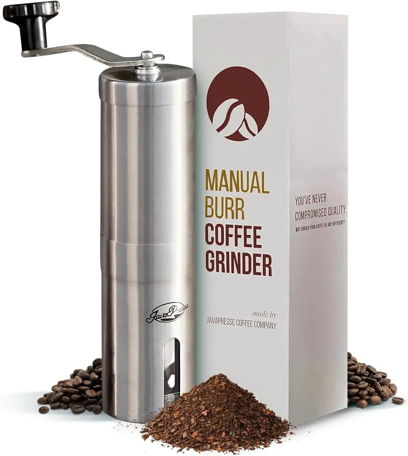 

Manual Stainless Steel Coffee Grinder - 18 Adjustable Settings, Portable Conical Burr Grinder for Camping, Travel, Espresso
