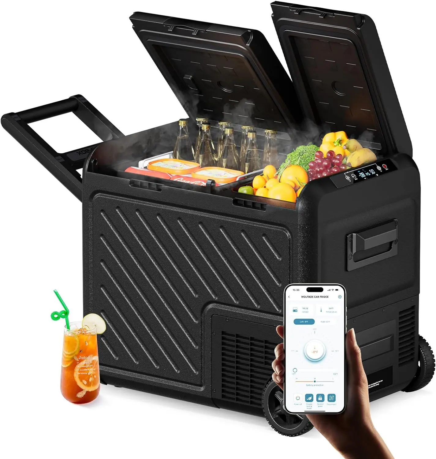 

Car Refrigerator, 48 Quart Dual Zone Car Fridge, Portable Freezer(-8℉~68℉) with 12/24V DC 100/240V AC