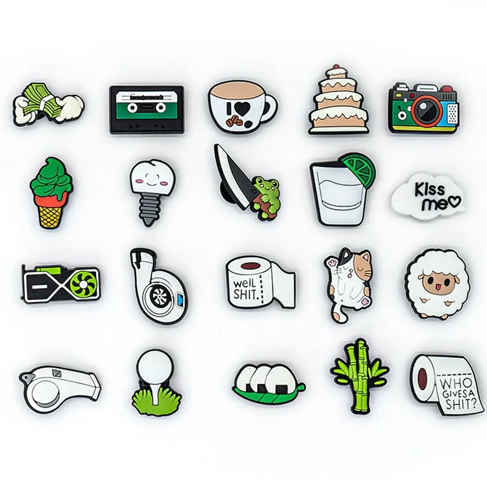 5-24PCS Money Cake Coffee Funny Animal Shoe Charm Wholesale PVC Wristband Decor Buckle Sandal Detachable Waterproof Xmas Gift