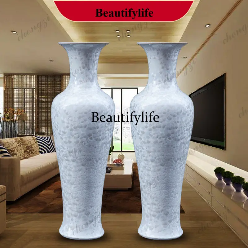 A95 Jingdezhen ceramic floor-to-ceiling vase crystal glaze living room ornament hotel lobby European decoration