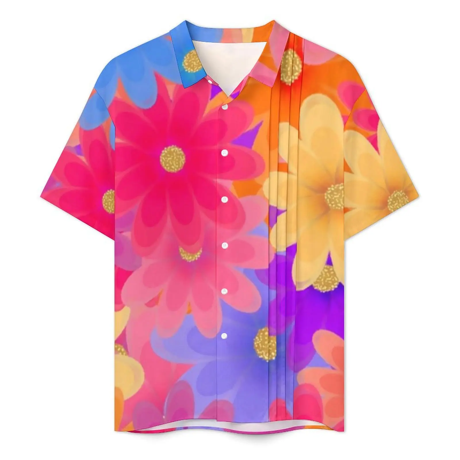 Bright Flowers Vacation Shirt Man Retro Hippie Classic Casual Shirts Hawaiian Short Sleeve Harajuku Design Oversize Blouses