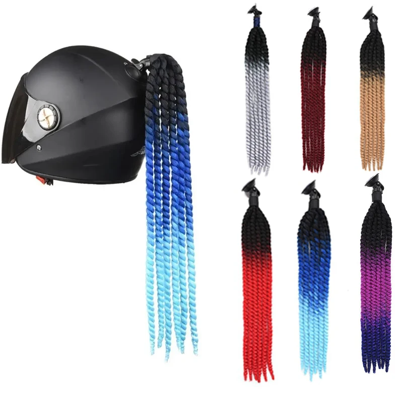 

24-дюймовые синтетические косы, мотоциклетный шлем, коса, парик, разноцветные витые конский хвост, присоски, аксессуары для шлема