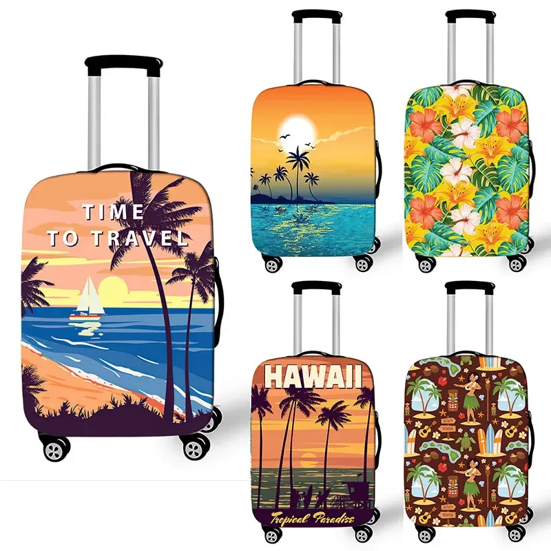 

Polynesian Hibiscus Flowers Luggage Cover Travel Accessories Anti-dust Suitcase Protective Cute Coconut Trees Trolley Case Cover