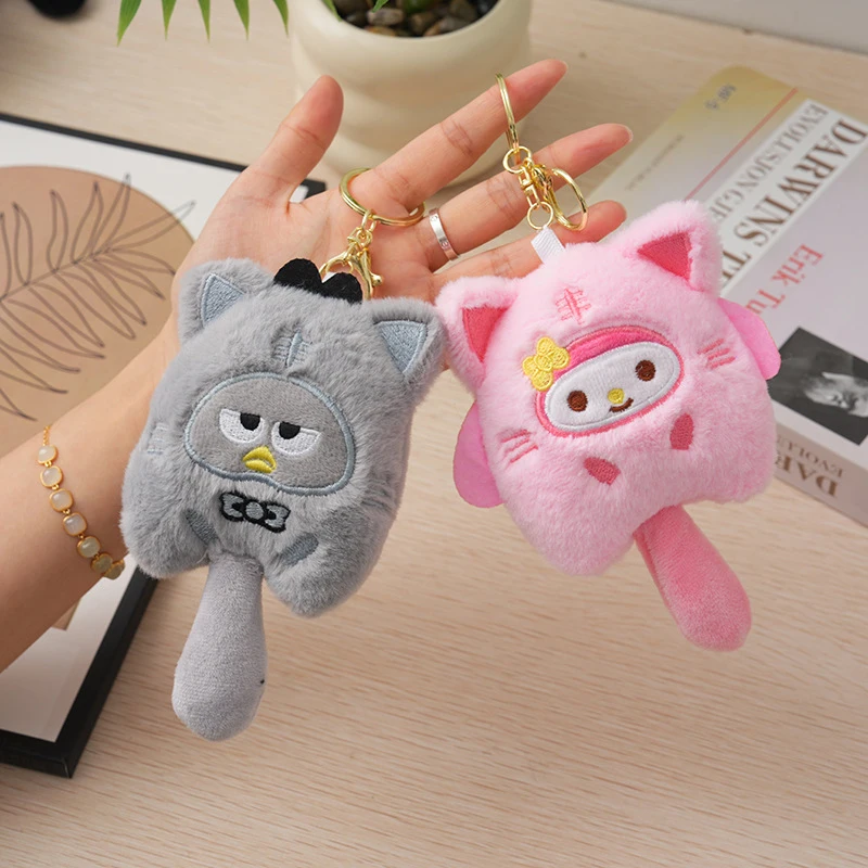 Sanrio Hello Kitty Plush Keychain Kuromi Melody Cinnamoroll Pochacco Cute Keyring Bag Decor Kids Backpack Decor Kawaii Girl Gift