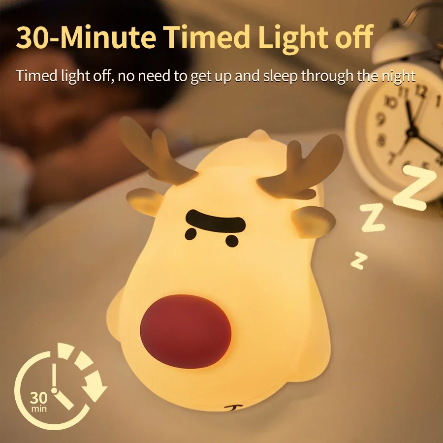 Reindeer LED Night Light Touch Squishy Bedside Night Lamp Rechargeable Cute Animal Children Night Lights Kids Christmas Gift