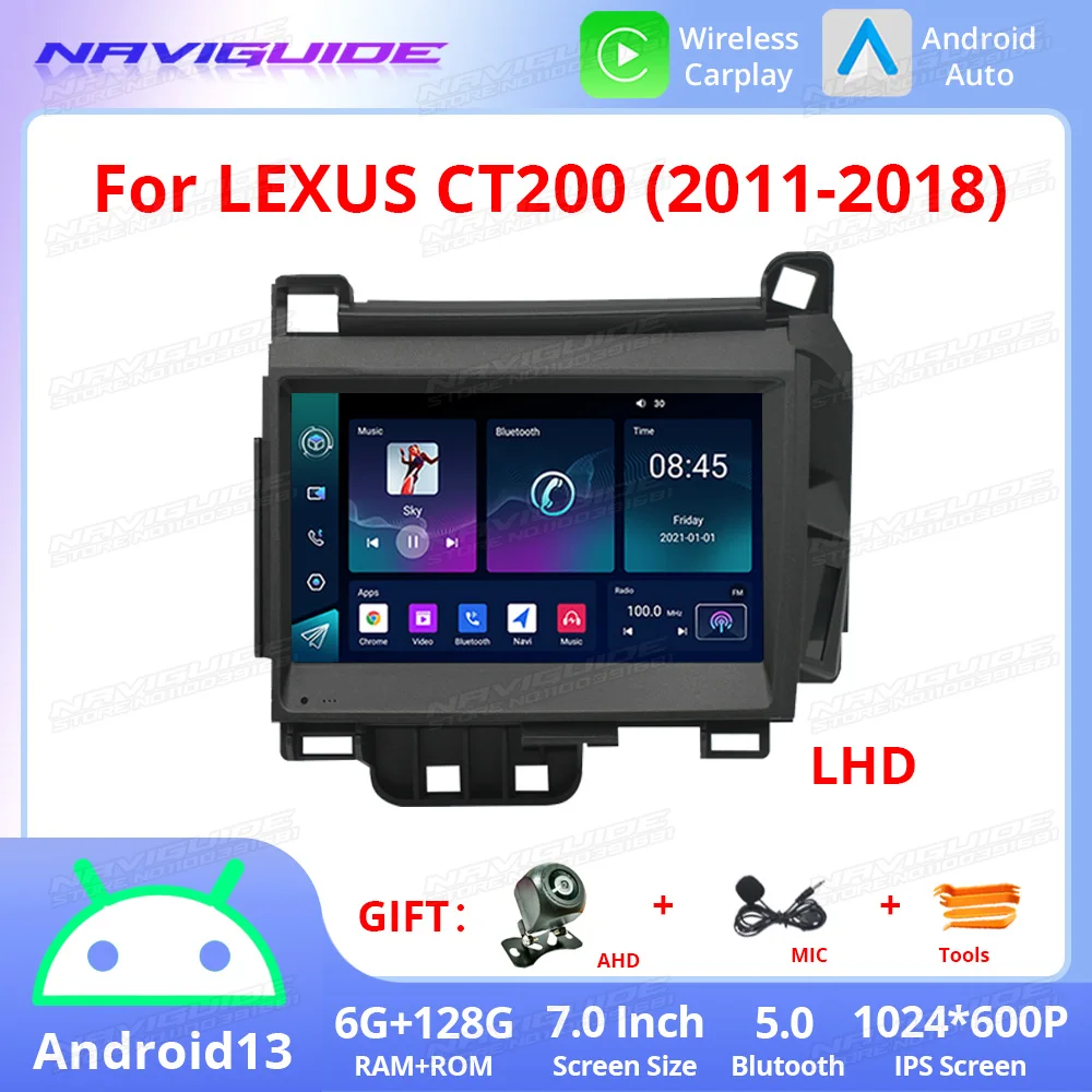 NAVIGUIDE 7.0 Inch CarPlay Car Radio For LEXUS CT200 LHD 2011-2018 GPS Stereo Multimedia Video FM RDS Wifi BT No DVD Player