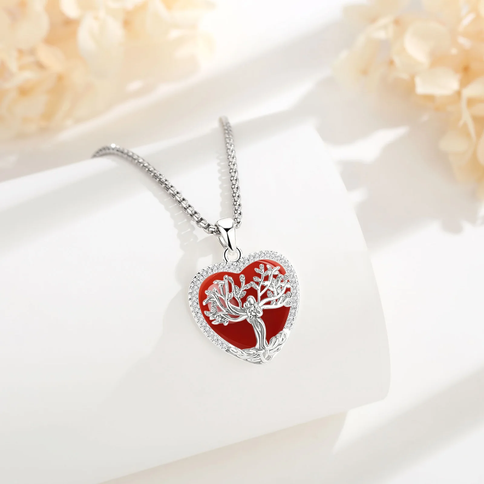 Eudora Carnelian Tree of Life Goddess Necklace Healing Stone Crystal Heart Pendant Spiritual Jewelry Mother’s Day Gift for Women 3