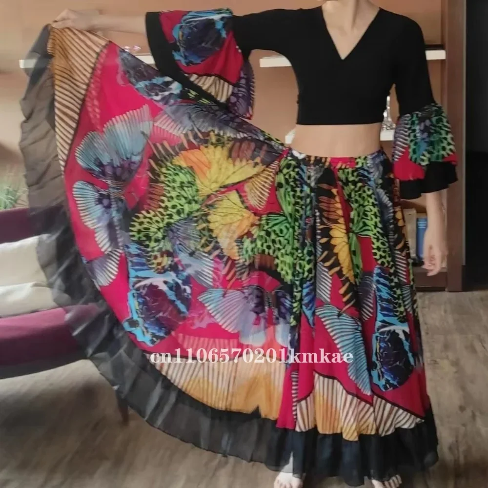 720-degree-flower-printed-gypsy-set-belly-dance-tribal-clothing-bellydance-costume-flamenco-clothes-spanish-stage-show-dress