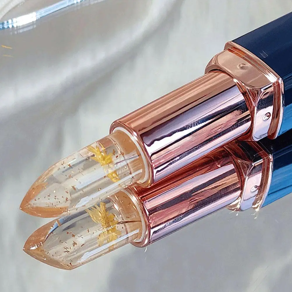 Lápiz labial Jelly que cambia de color, cálido y duradero, hidratante y no es fácil de pegar para la taza de bálsamo labial de flores