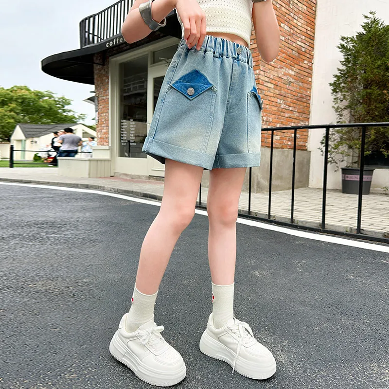 New Design Kids Stylish Blue Denim Shorts for Tweens Girl High Fashion Street Mini Shorts Summer Bottoms Age 5 7 9 11 13 14 Y