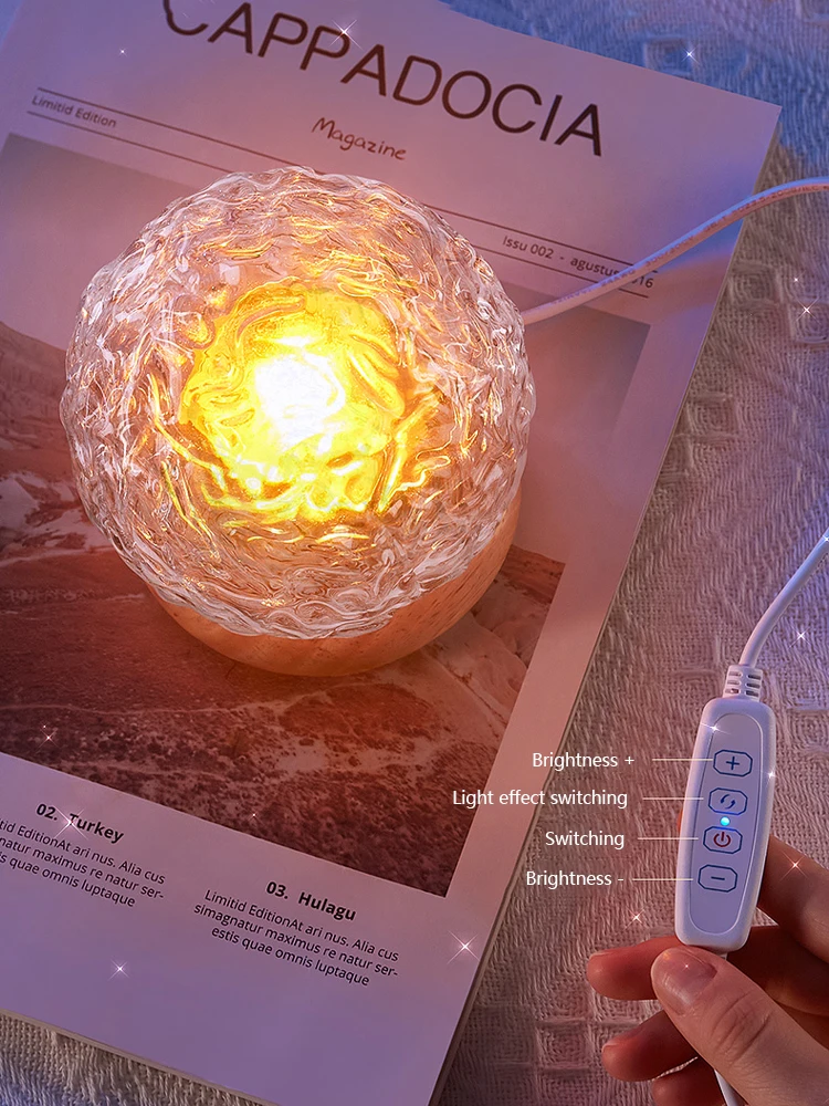 Crystal Lamp Water Ripple Projector Led Night Light Home Bedroom Aesthetic Room Xmas Decoration Gift Nightlights Sunset Lights