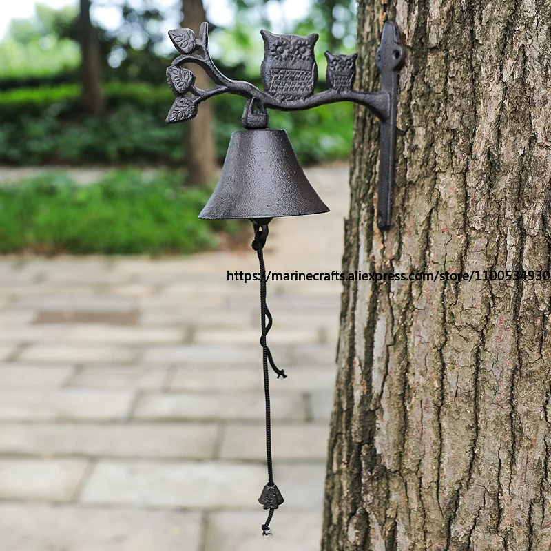 European Cast Iron Owl Doorbell Wall Decoration Home Retro Garden Garden Decoration Craft Hand Rattle Wall Hanging