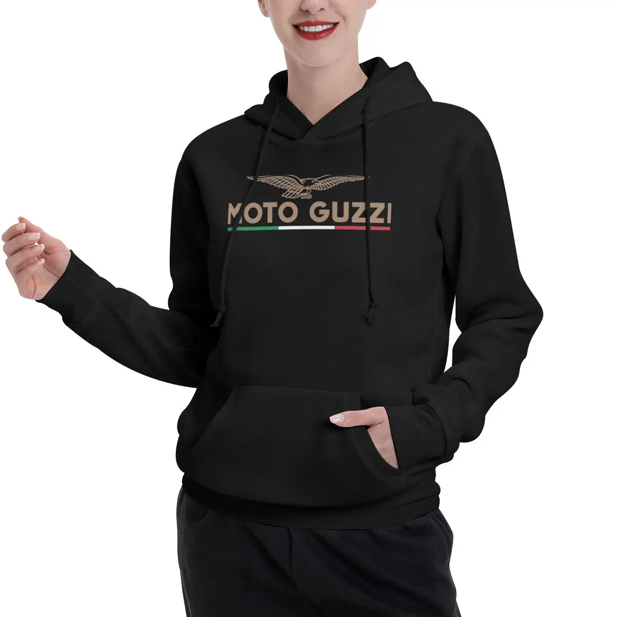 Moto And Guzziss Eagle Logo Adhesive Emblem Moto And Guzziss Couples Plus Velvet Hooded Sweater Travel Sexy Hooded rope pullover