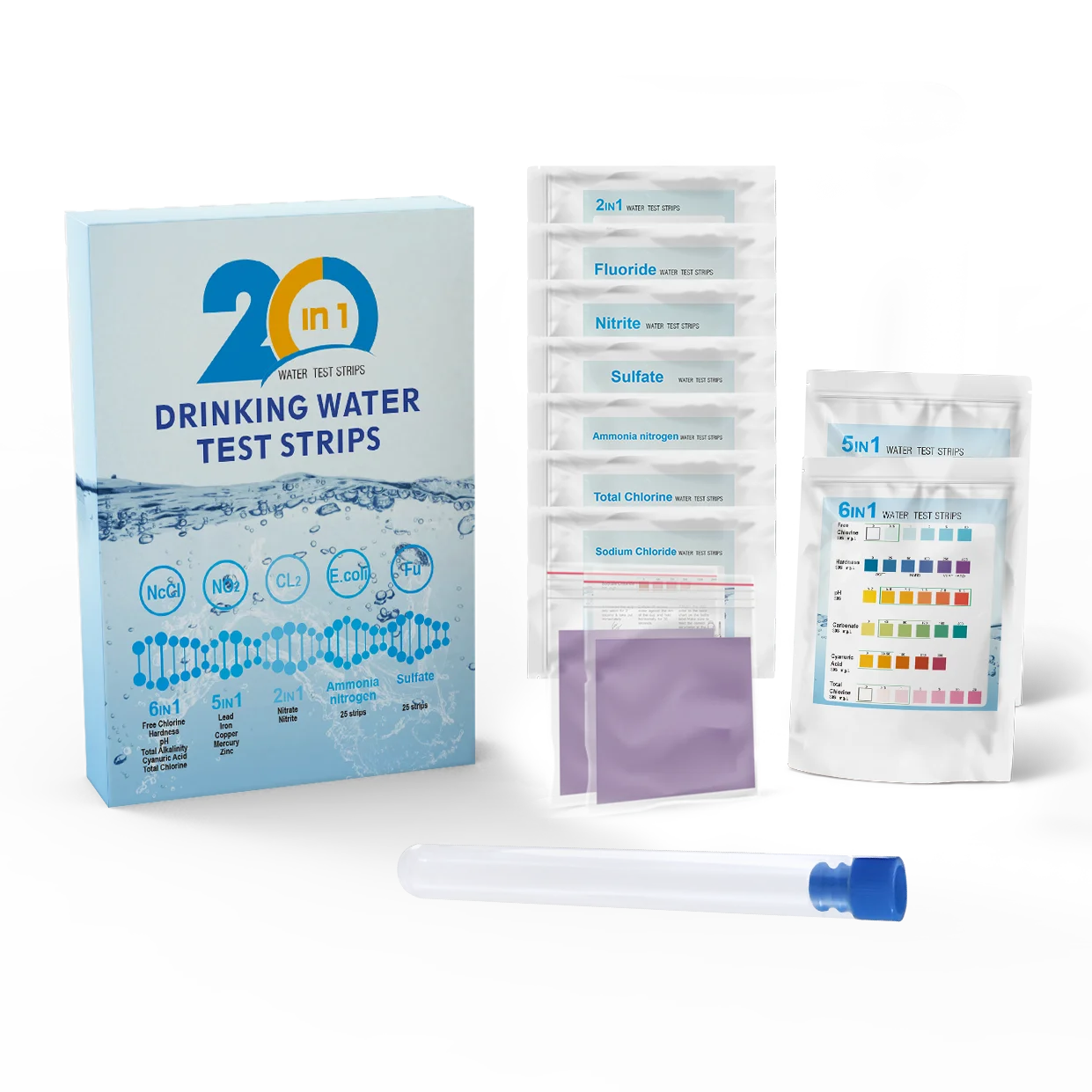 100 Swimming pool or drinking water test for 20parameters water test strips W-20