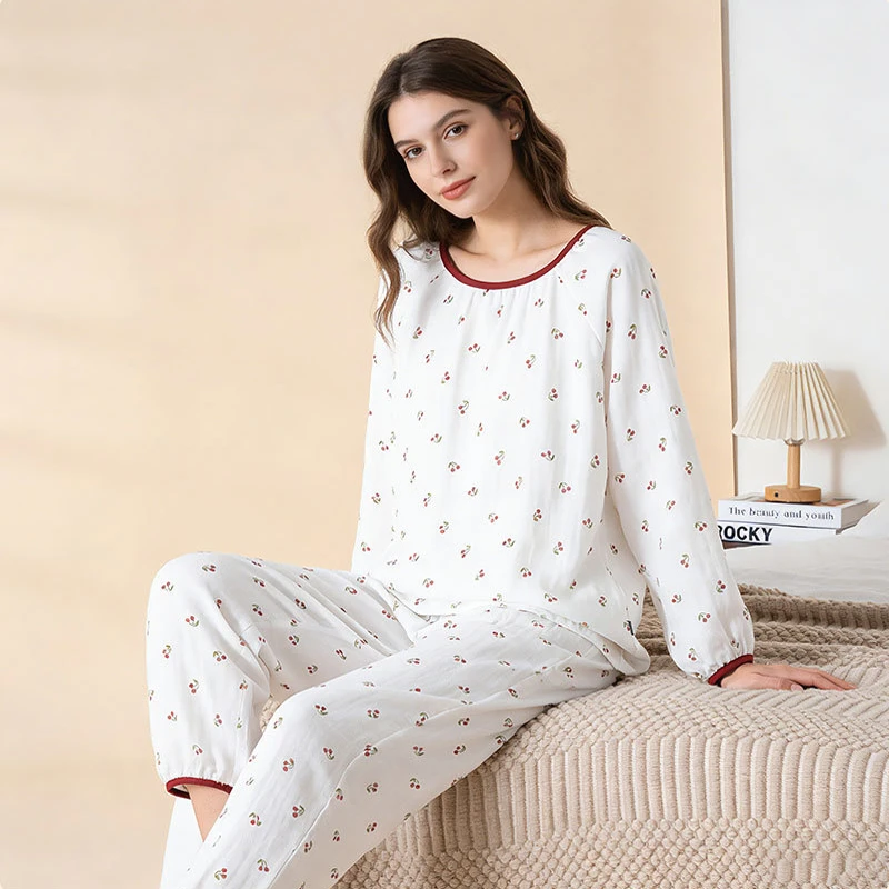 

Long Sleeve Pajamas Women Pyjama Set Floral Print Spring Autumn New Nightwear Two Pieces Sleepwear Women's 100%cotton Pijama
