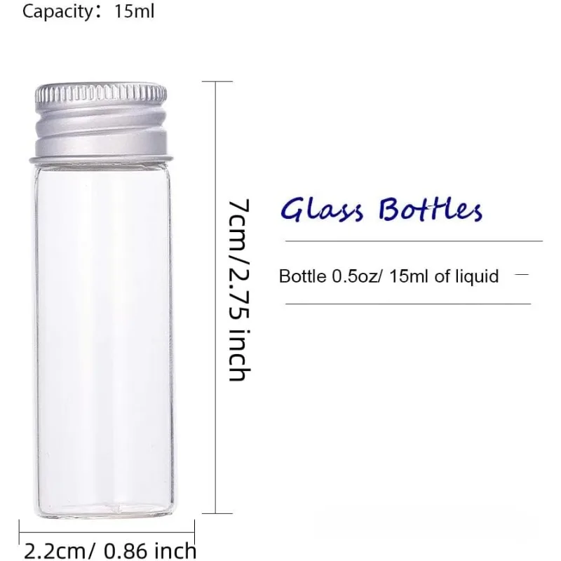 20 Pack 15ml/0.5oz Glass Bottles Sample Vials with Screwed Aluminum Caps for Wishing Message Bottle Sample Liquid Arts & Crafts