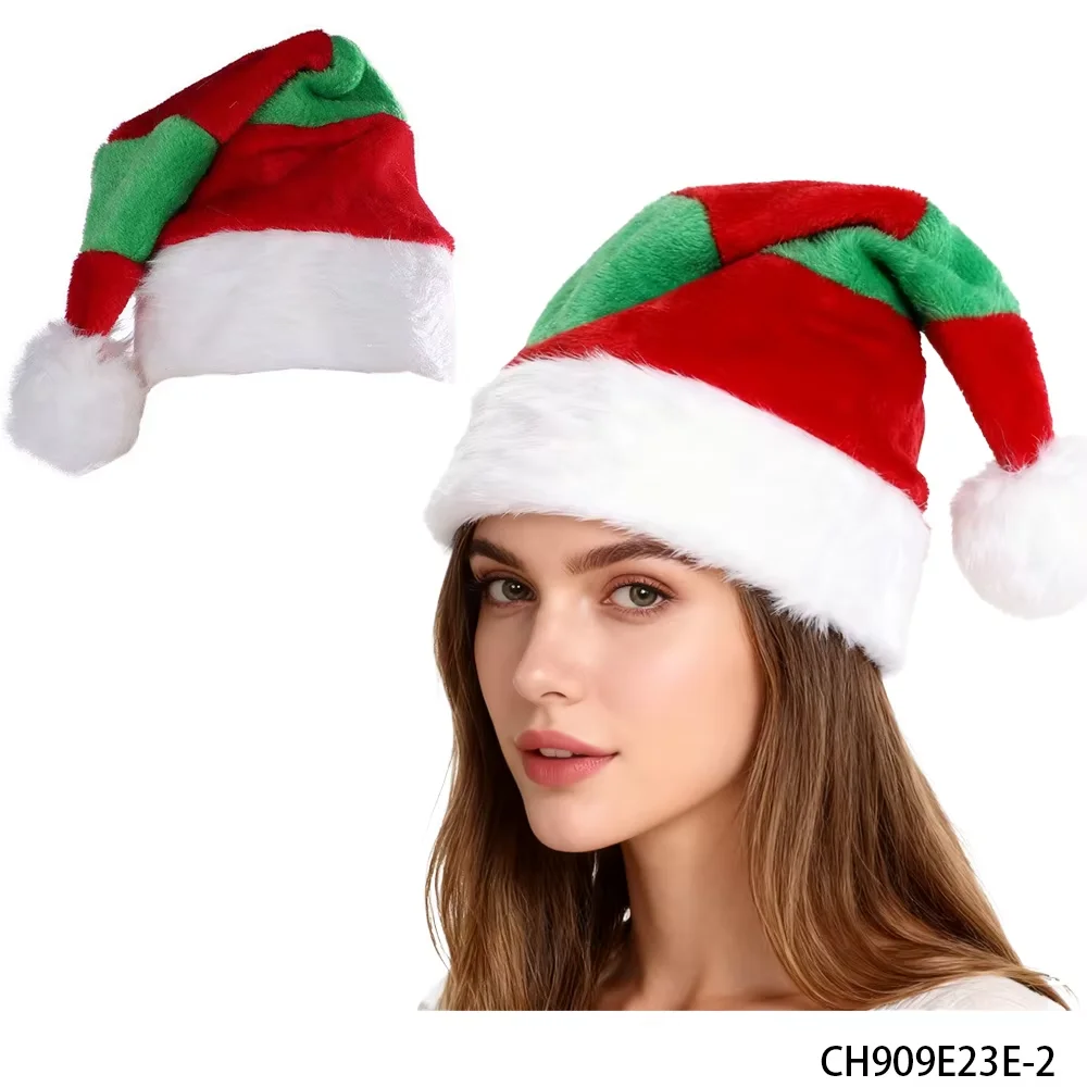 

PESENAR Шапка Санты в красную и зеленую полоску с отделкой из белого искусственного меха — праздничный рождественский аксессуар для головного убора