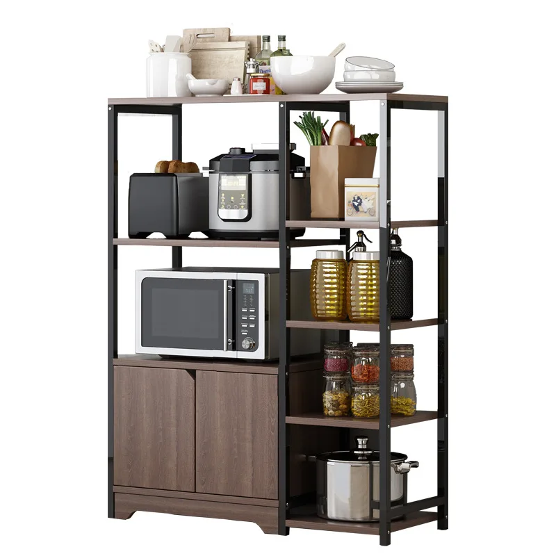 4-Tier Microwave Oven Stand Kitchen Rack with Storage Cabinet Multi Function Spice Holder Shelf for Utensils Vegetable Fruit