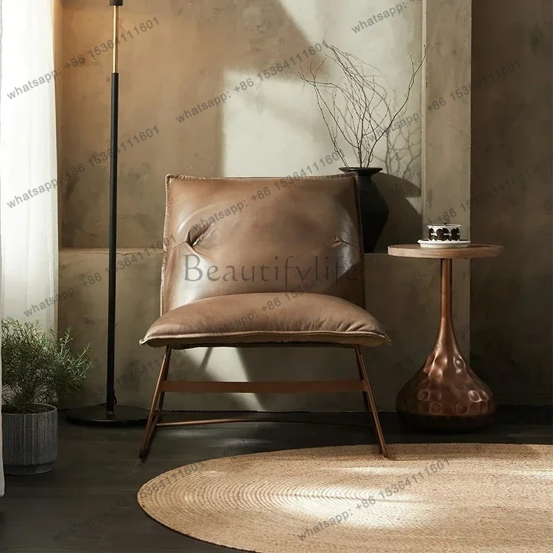 jj58 Nordisches Modernes Minimalistisches Designer-Ledersofa mit Rückenlehne, Einzelsofa für Zuhause und Balkon, Relaxsessel