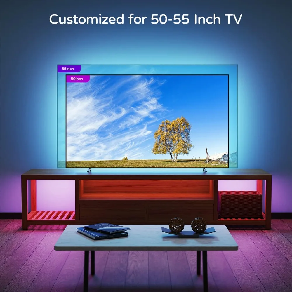 HAMLITE إضاءة خلفية للتلفاز 55 بوصة، 11.5 قدم شريط أضواء LED يعمل بمنفذ USB مع جهاز تحكم عن بعد - تصميم منحني للتشغيل/الإيقاف مع التلفزيون، تغيير LED Ba #6