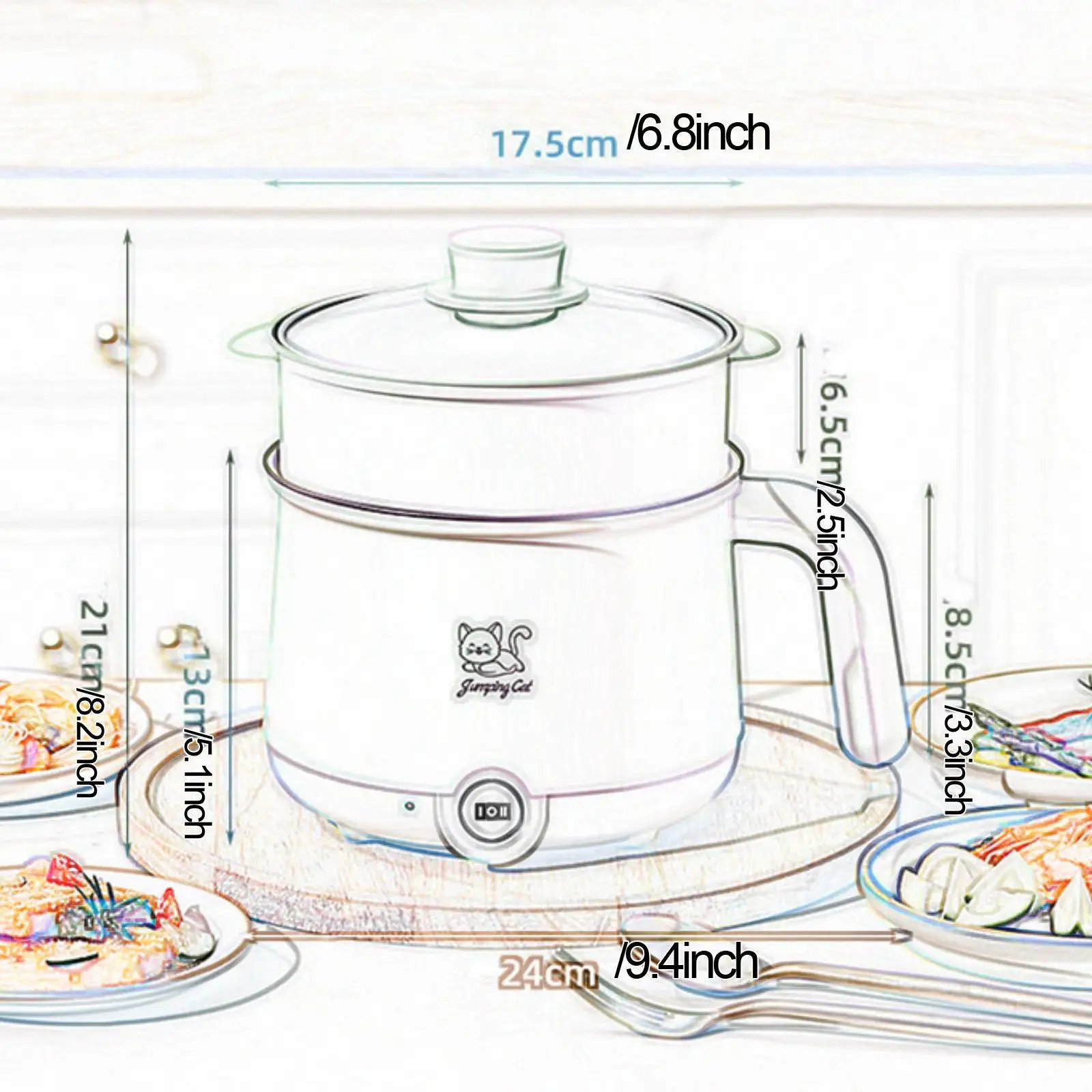 Olla caliente eléctrica con vaporizador, Cocina eléctrica multifunción para el hogar, Mini olla caliente para bistec, huevos de Shabu, sala de dormitorio de avena