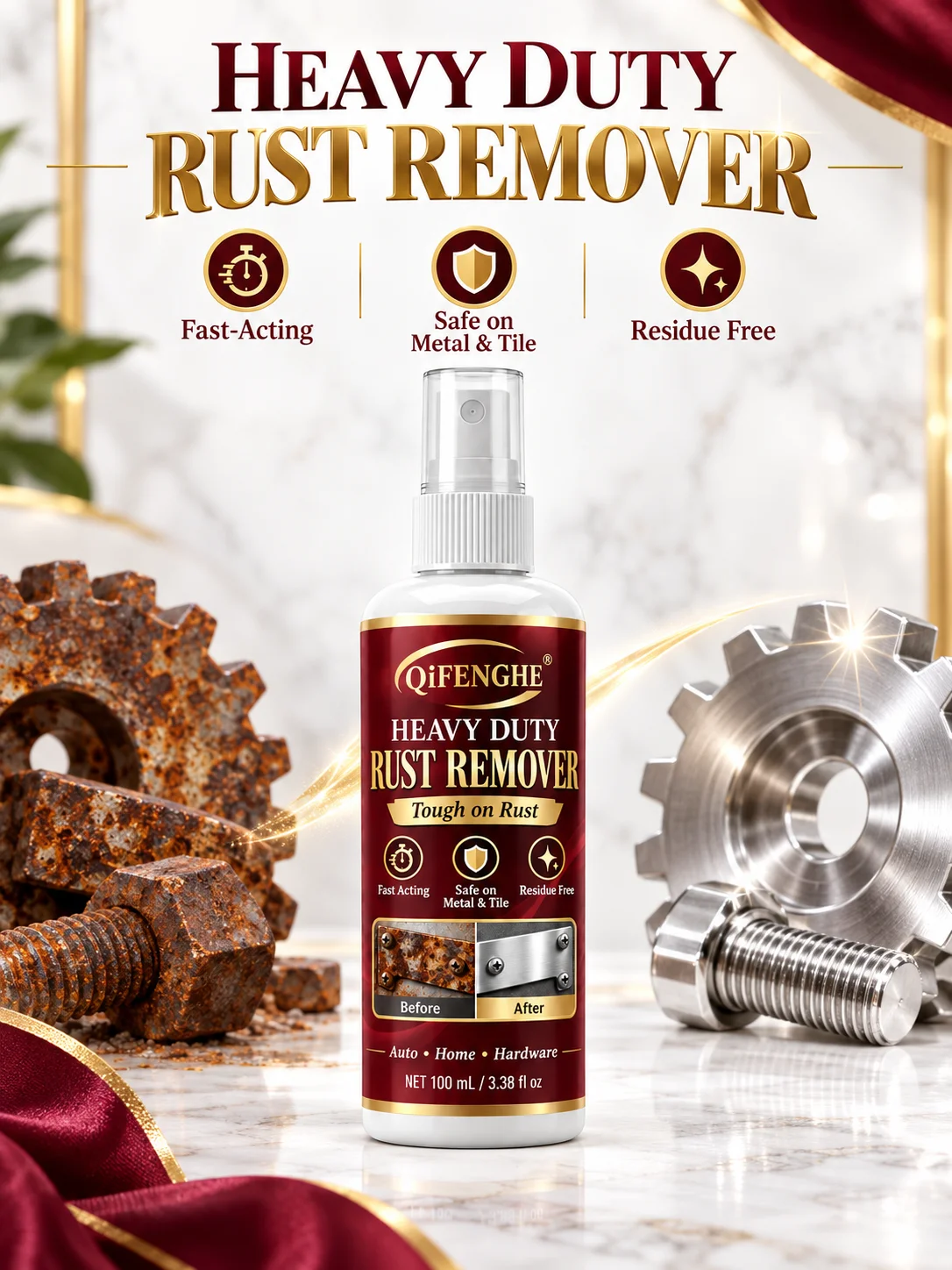 Multi Purpose Rust Stain Remover for Metal Auto Parts Tile and Household Surfaces Residue Free Cleaner