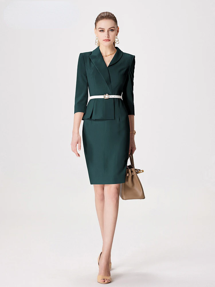 New Dark Green Fashion Suit Dress for Women Temperament Ladies Formal Suit Female Host Professional Wear Overalls