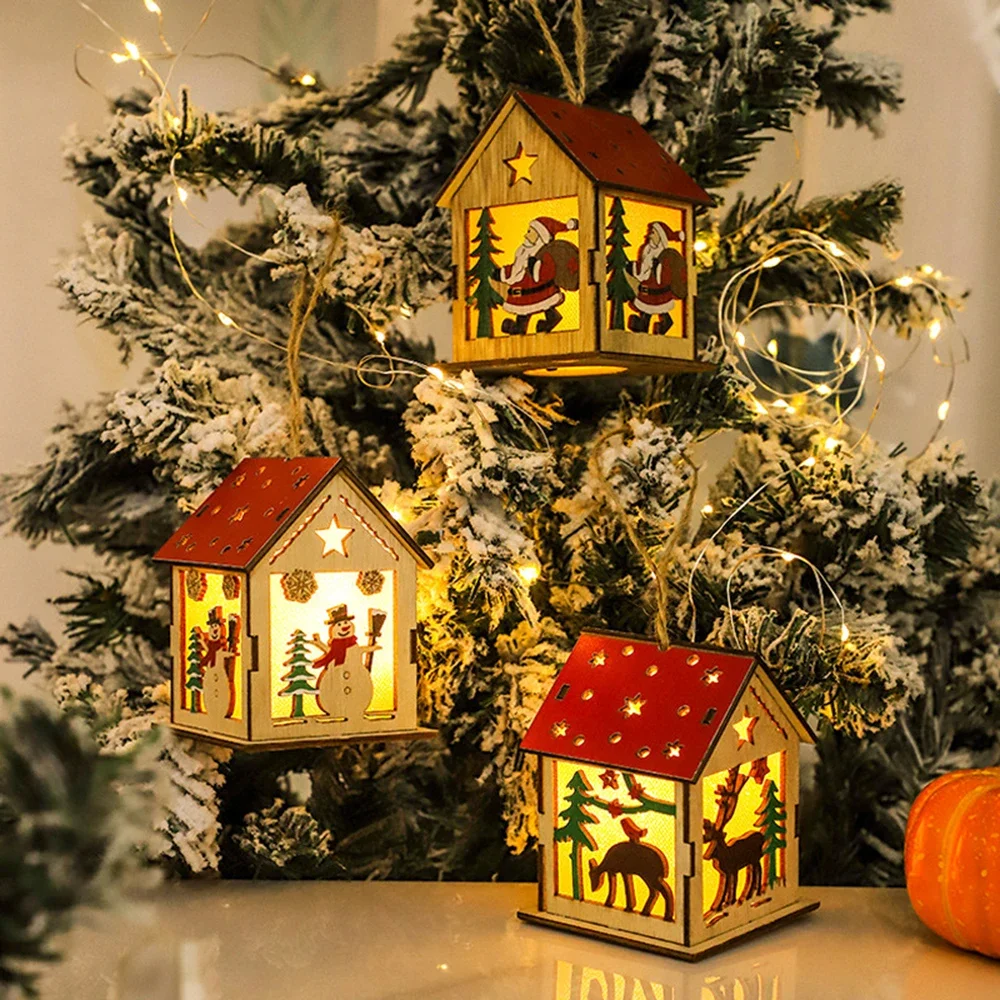 Christmas Night Light Battery Powered Glowed Chalet Night Light Xmas Tree Hanging Ornaments New Year Party Decoration Supplies