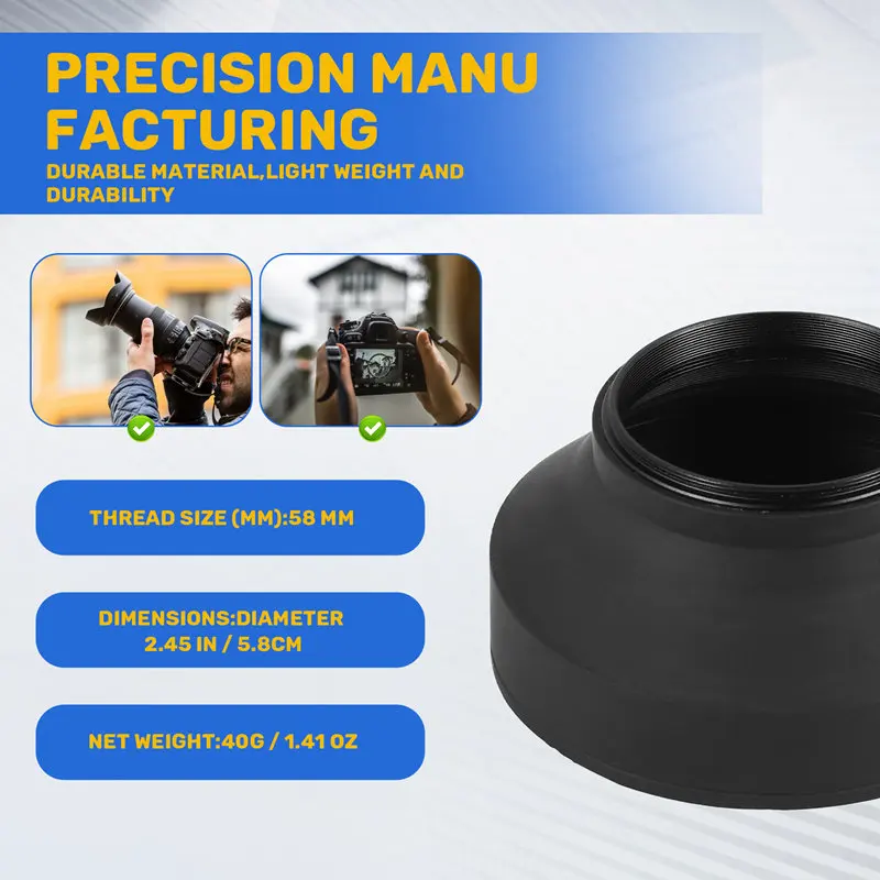 캐논 소니 니콘 D3100 3200 D3300 용 고무 렌즈 후드, 58mm, 3 in 1