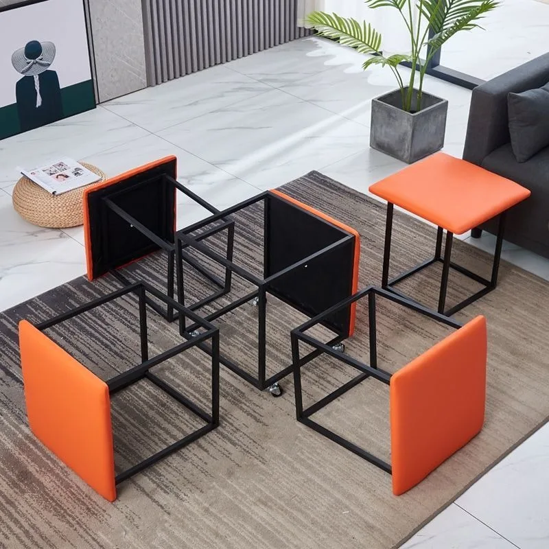 -For Saving Design Furniture Modern Apartment Upcycle Home Decor Smart Cube 5 in 1 Folding Metal Ottoman Stool With Wheels^