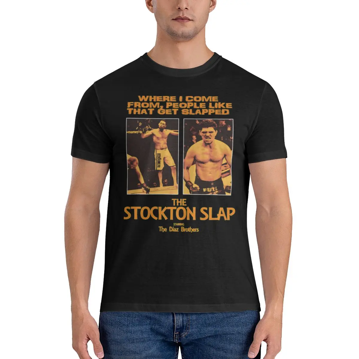 Men T-Shirt The Stockton Awesome 100% Cotton Tees Short Sleeve Nate Diaz Boxer T Shirts O Neck Clothes Graphic