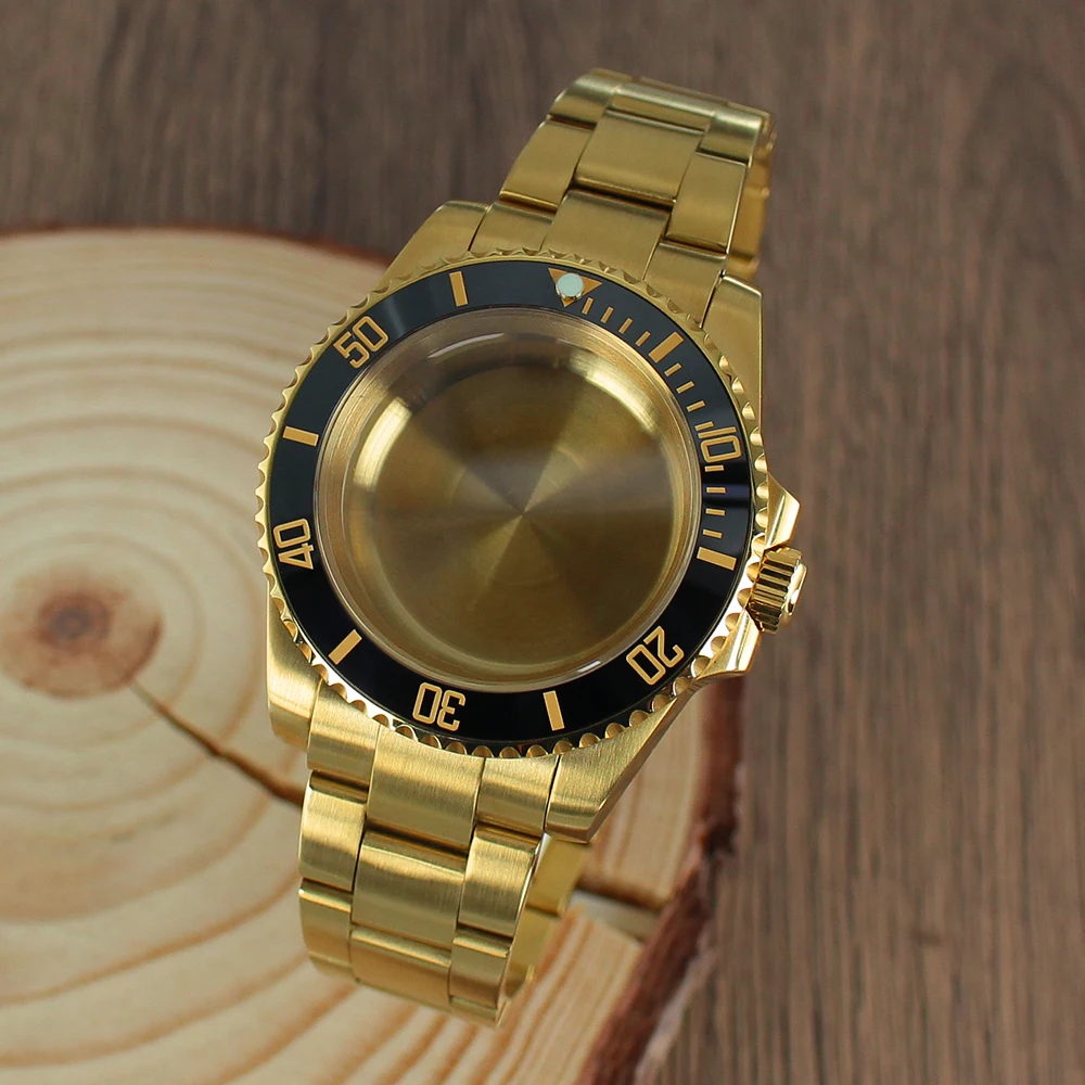 NH35 Gold 40mm Diver Watch Case watch accessories Sapphire for Seiko NH35 NH36 8215 2824 sub Case Oyster Bracelet Slide Buckle